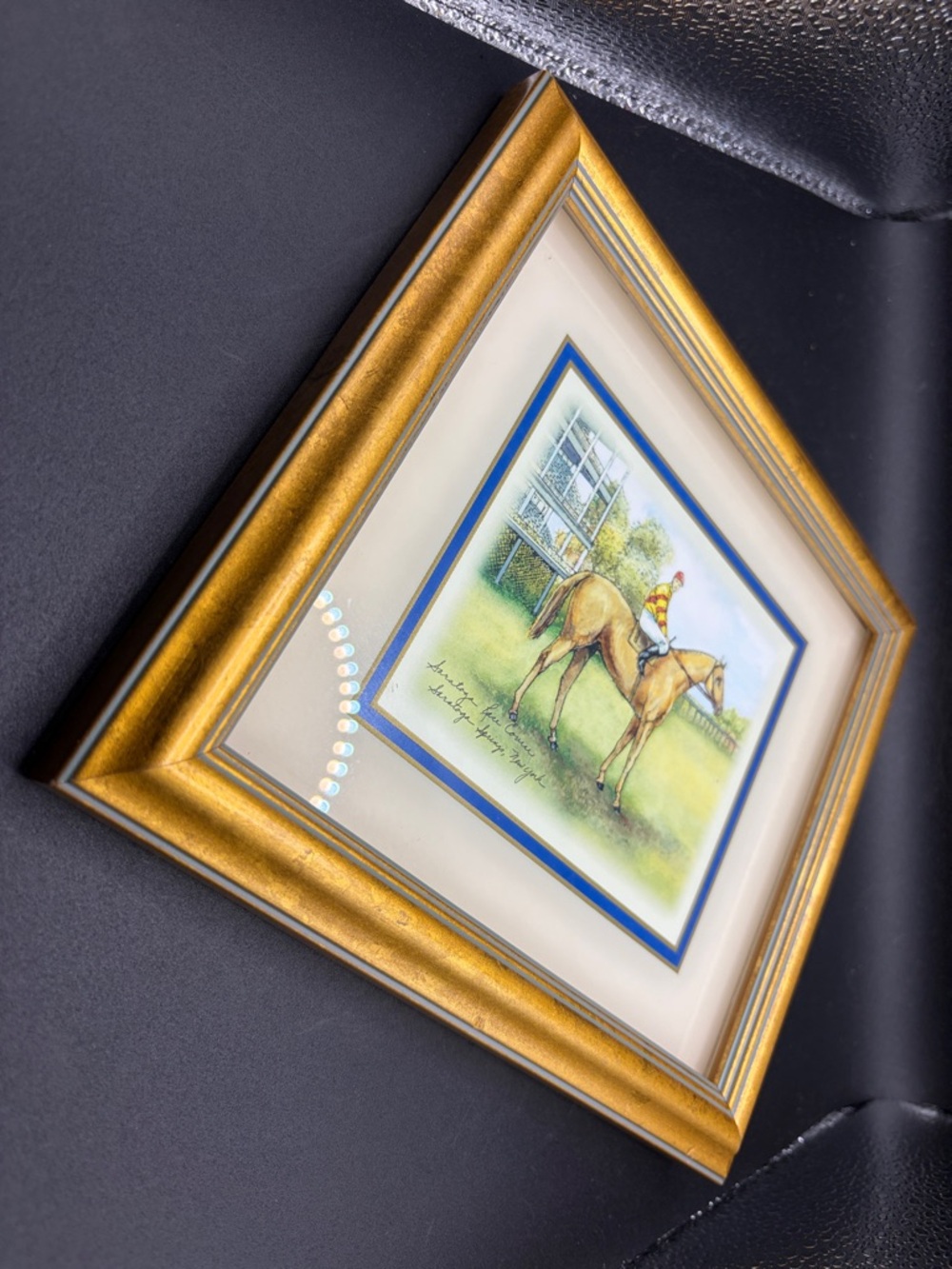 Jockey Horse Rider Equestrian Print Artwork Gold Tone Wooden Frame Art Decor - Picture 8 of 9